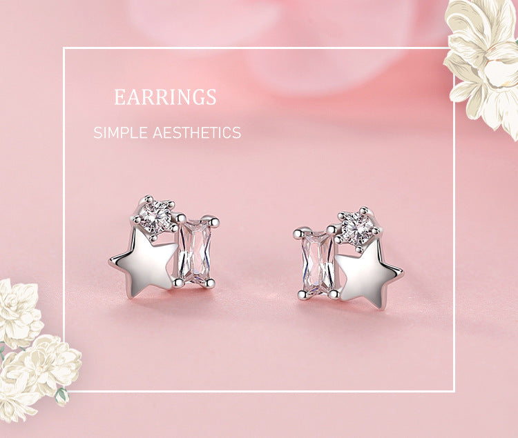 S925 Silver Star Sugar Cube Earrings With Diamonds-Jewearrings