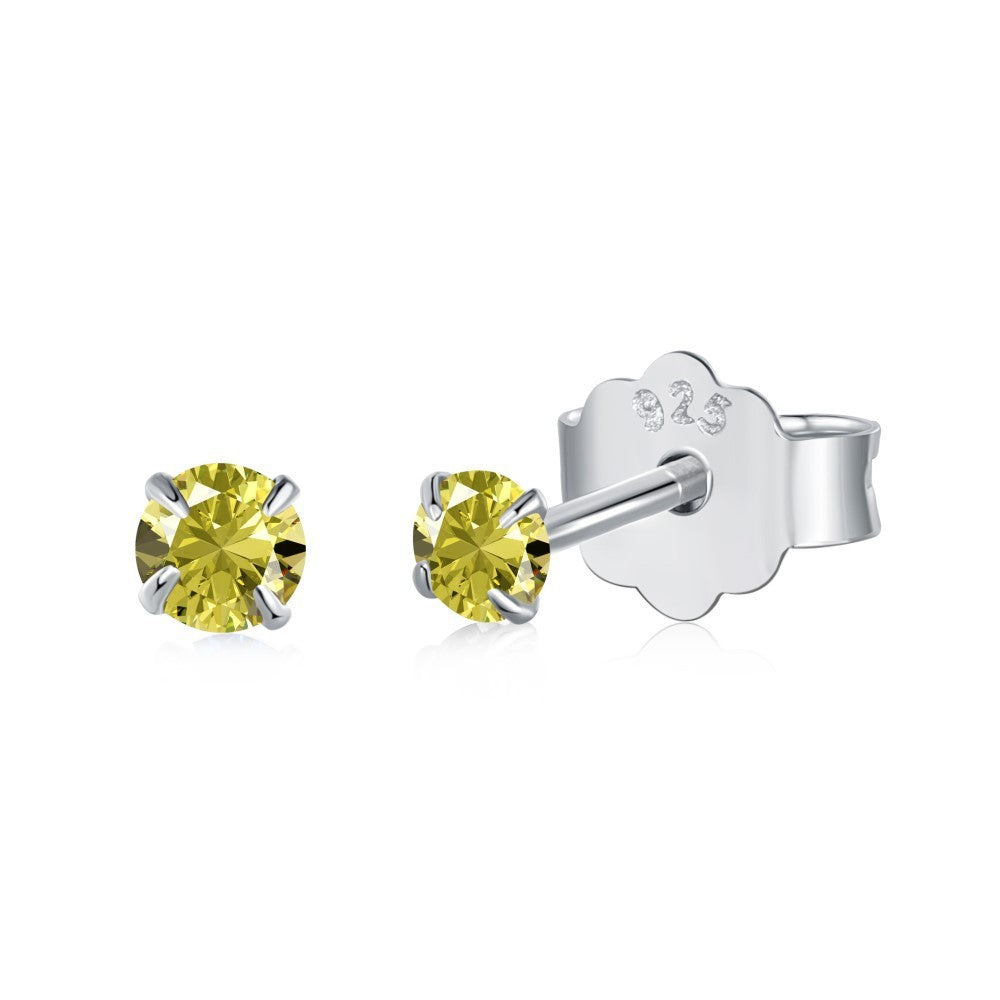 Sterling Silver Small Refined And Simple Color Zircon Stud Earrings-Jewearrings