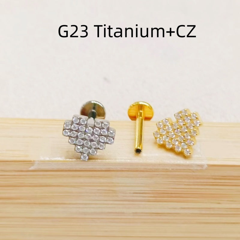 G23 Titanium Alloy Piercing Jewelry Rhinestone Zircon Labret Simple Stud Earrings Ear Bone Stud Perforated-Jewearrings