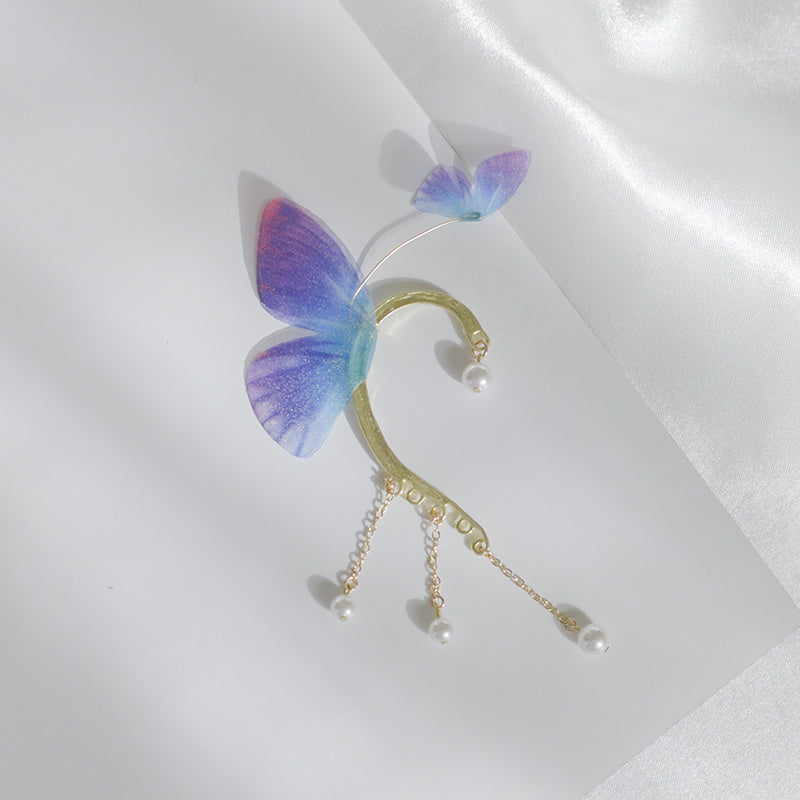 Women's Crystal Pearl Flowing Butterfly Earrings-Jewearrings