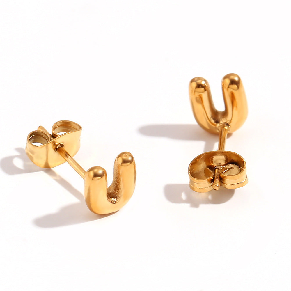 Titanium Earrings 18K Gold Mini Alphabet Earrings-Jewearrings