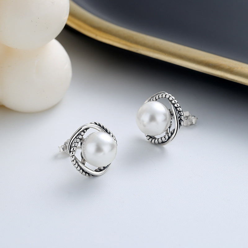 S925 Sterling Silver Light Luxury French Classic Style Stud Earrings-Jewearrings