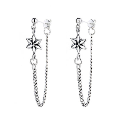 Sterling Silver Vintage Cross Chain Six-pointed Star Element Stud Earrings-Jewearrings