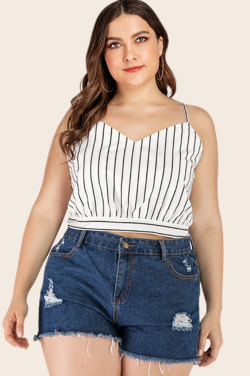 Plus Size Striped Tie-Back Cropped Cami-Jewearrings