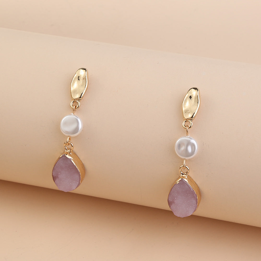 Simple vintage Purple Crystal Drops, Balok Pearl earrings, creative and versatile lady studs-Jewearrings