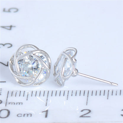 Stud earrings gold-plated openwork rose gold zircon fashion exquisite Korean earrings-Jewearrings