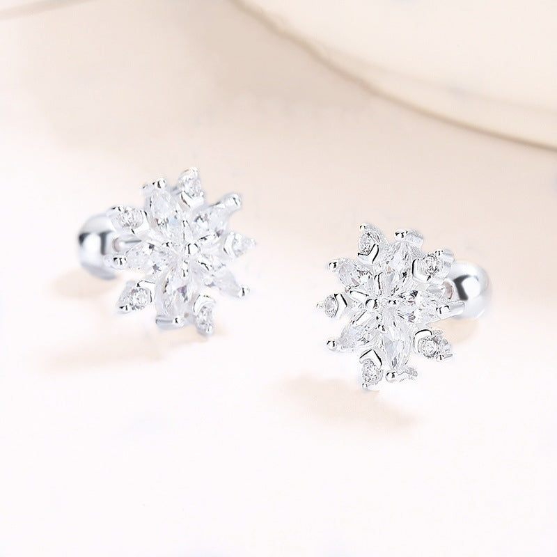 925 Sterling Silver Snowflake Thread Stud Earrings For Women-Jewearrings