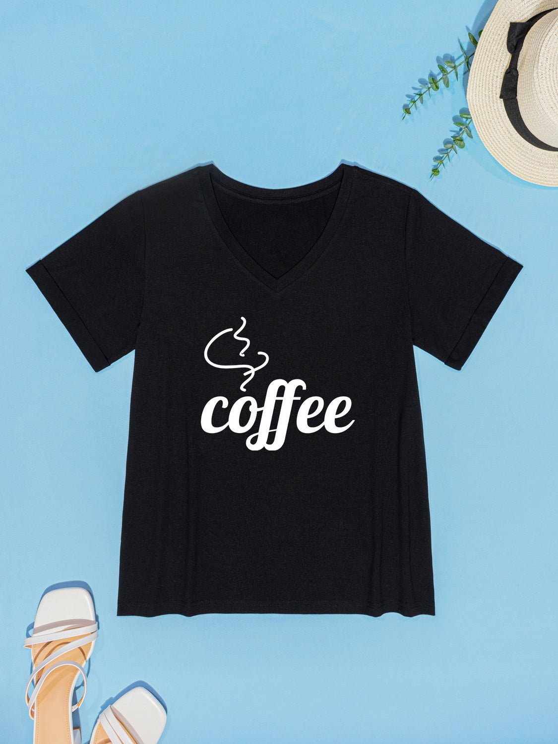 COFFEE V-Neck Short Sleeve T-Shirt-Jewearrings