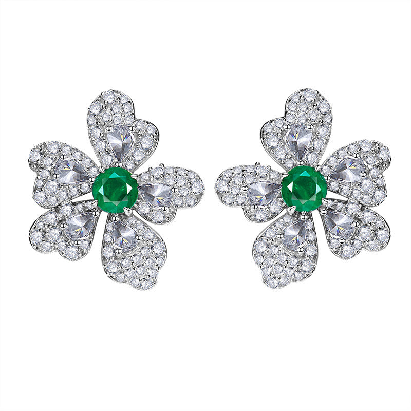 Artificial Emerald Flower Earrings 925 Silver Plated-Jewearrings