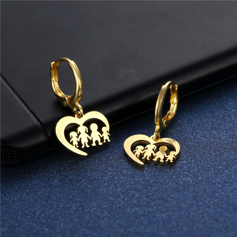 Female Christmas Gift Golden Love Family Series Stud Earrings-Jewearrings