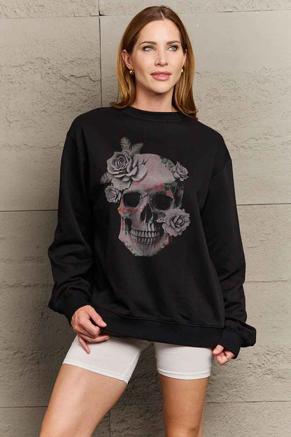 Simply Love Simply Love Full Size Dropped Shoulder SKULL Graphic Sweatshirt-Jewearrings