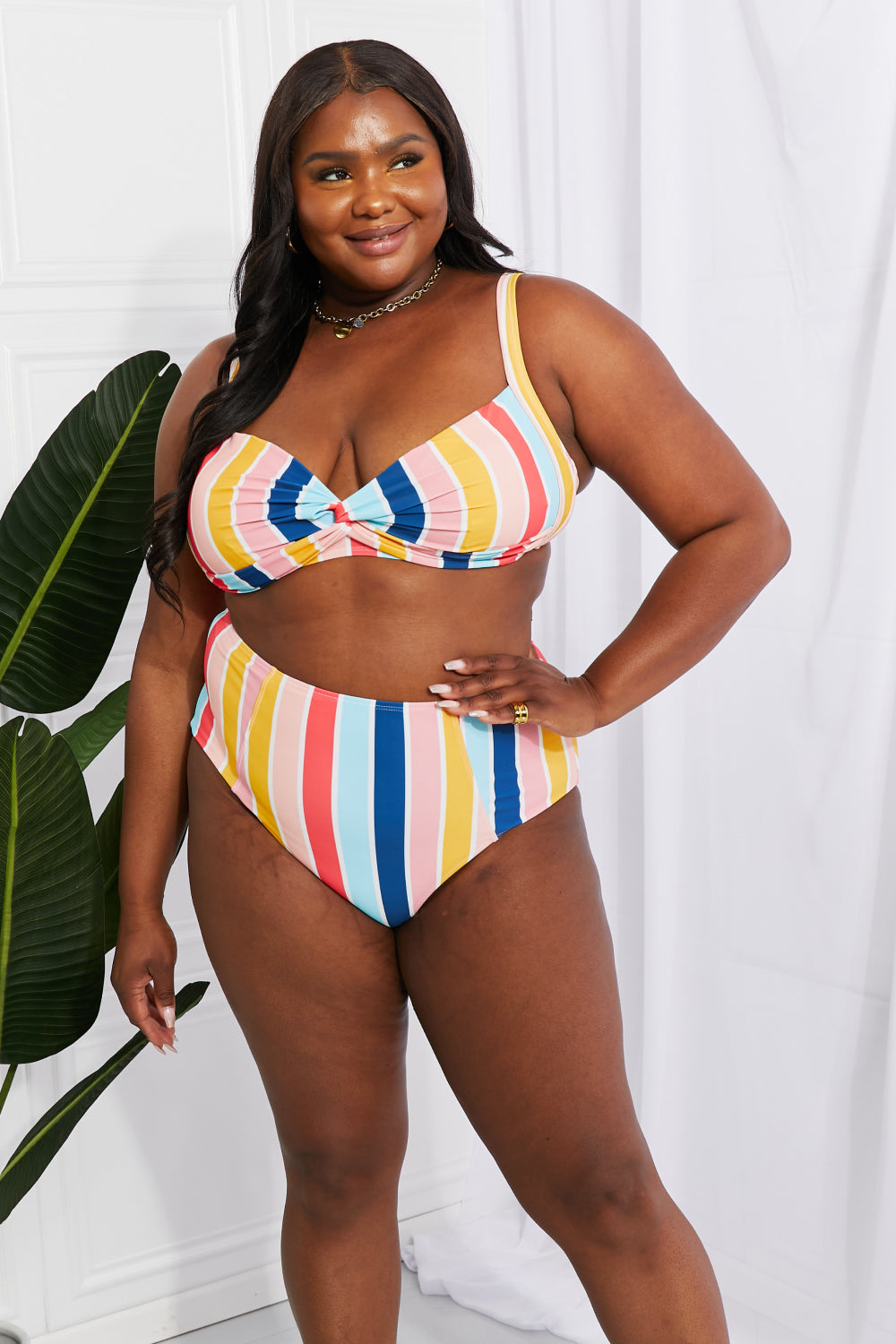 Marina West Swim Take A Dip Twist High-Rise Bikini in Stripe-Jewearrings