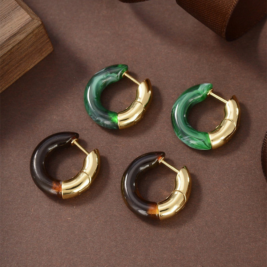 Amber High-end Emerald Earrings Retro Light Luxury-Jewearrings