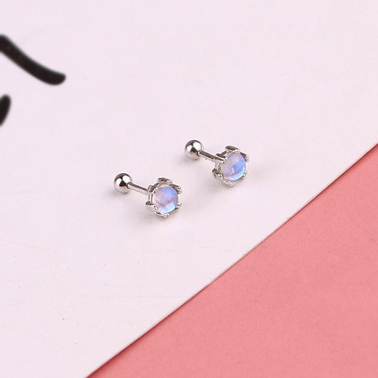 925 Silver Needle Moonstone Stud Earrings Women's New Simple-Jewearrings