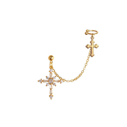 Baroque cross ear bone clip earrings-Jewearrings