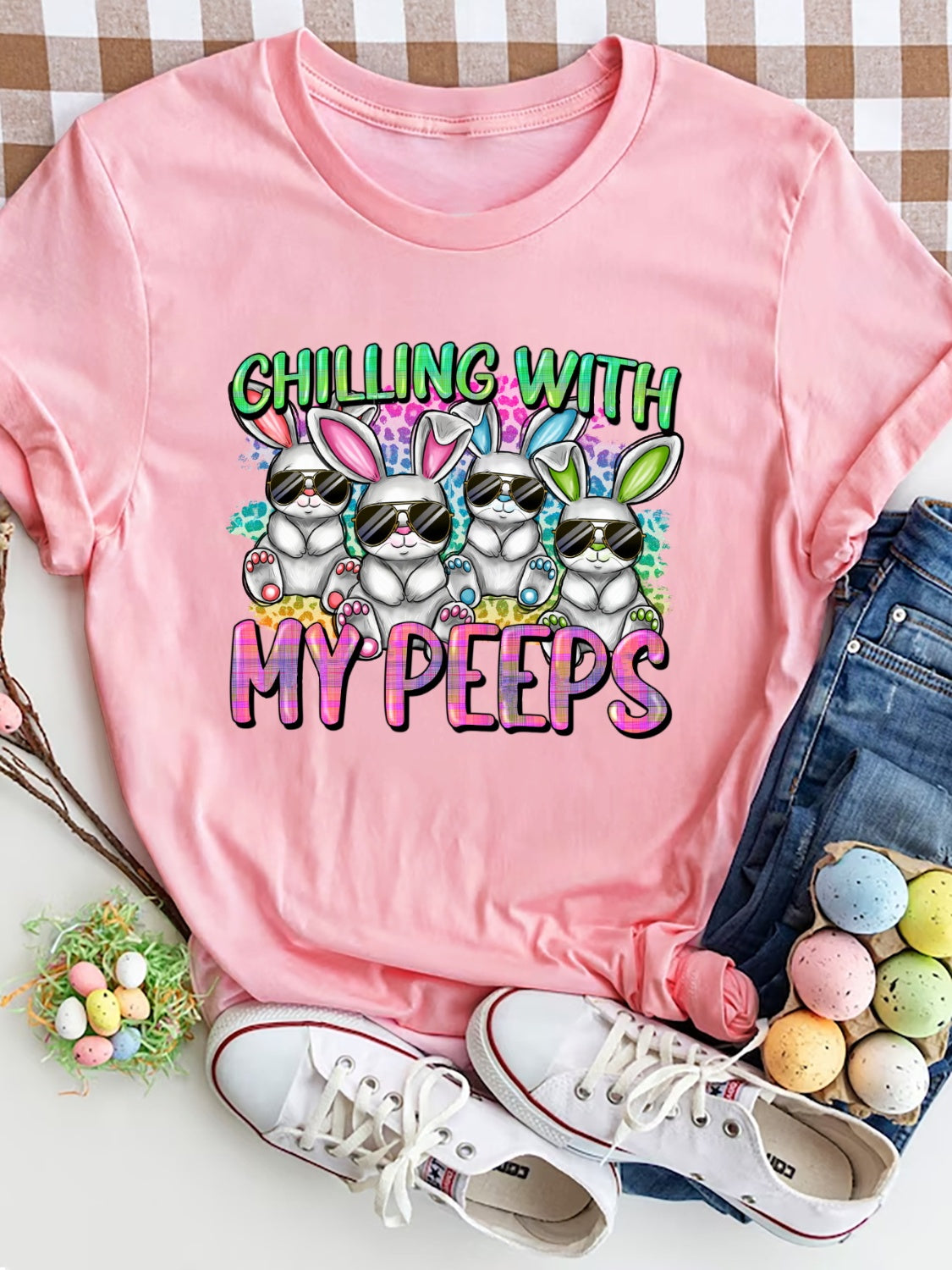 CHILLING WITH MY PEEPS Round Neck T-Shirt-Jewearrings