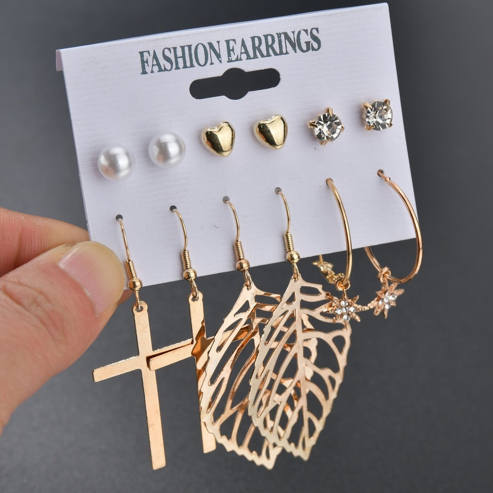 Simple metal hollow leaf Cross Earrings and Earrings-Jewearrings