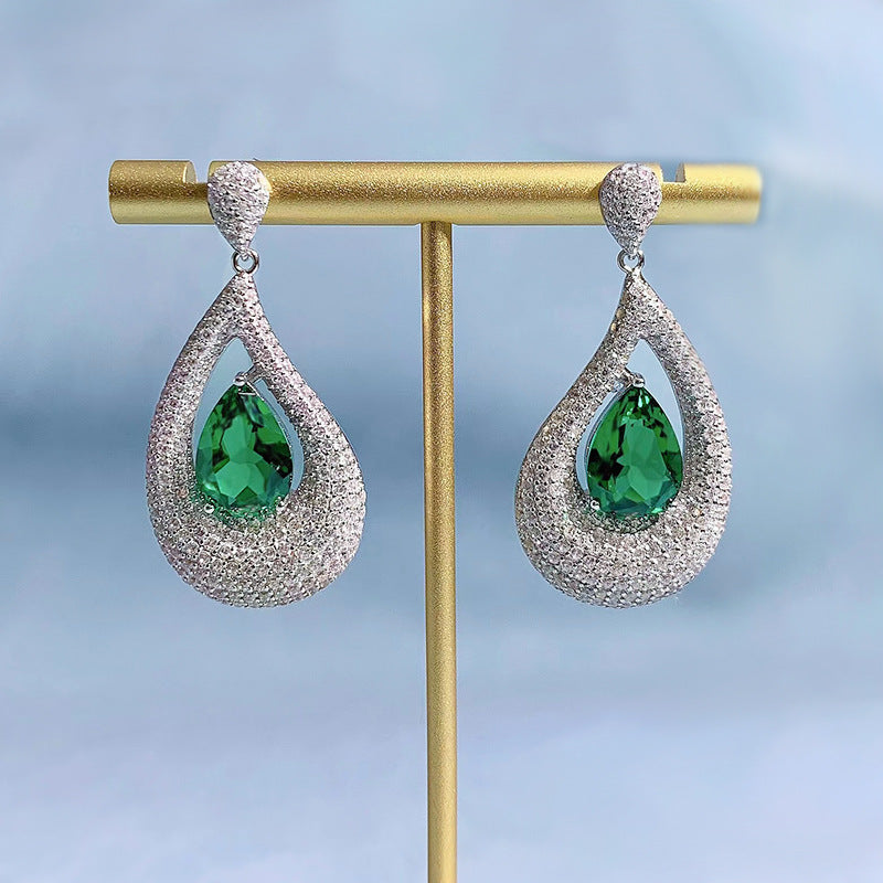 Artificial Emerald Stud Earrings With Diamonds-Jewearrings