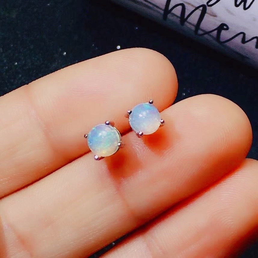 Natural Colorful Opal Stud Earrings Women S925 Sterling Silver-Jewearrings