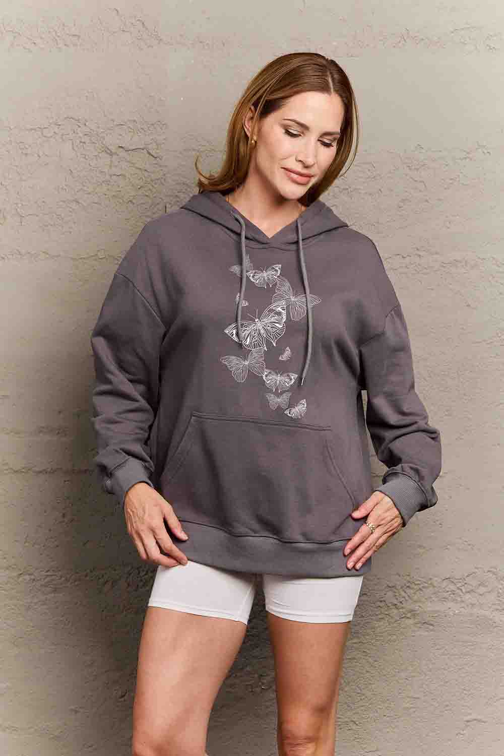 Simply Love Simply Love Full Size Dropped Shoulder Butterfly Graphic Hoodie-Jewearrings