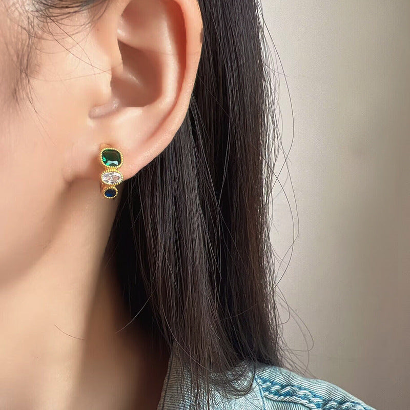 French Contrast Emerald Zircon Earrings-Jewearrings