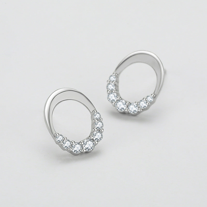 S925 Sterling Silver Oval Finely Inlaid Stud Earrings-Jewearrings