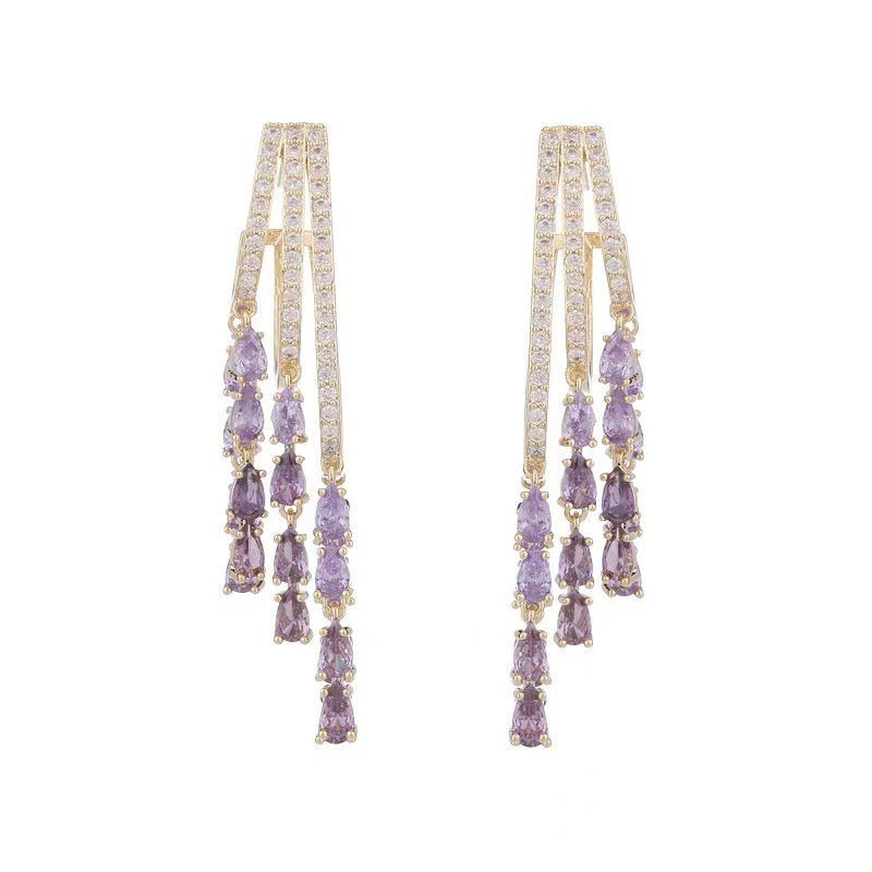 Gradient Purple Vintage Emerald Fringed Zircon Earrings-Jewearrings