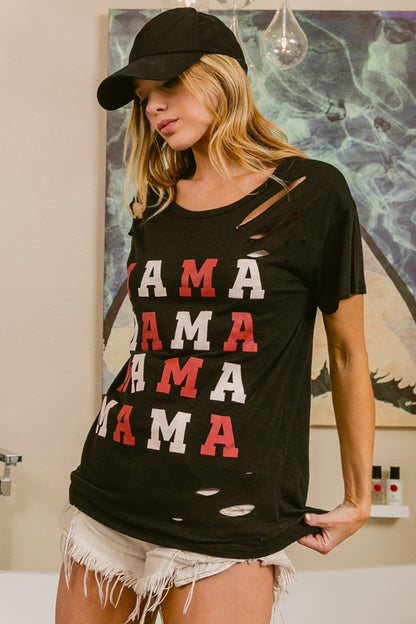 BiBi MAMA Graphic Distressed Short Sleeve T-Shirt-Jewearrings