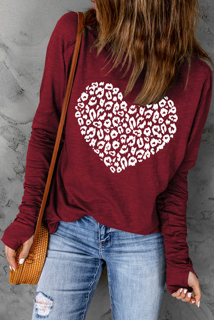 Heart Graphic Round Neck Long Sleeve T-Shirt-Jewearrings