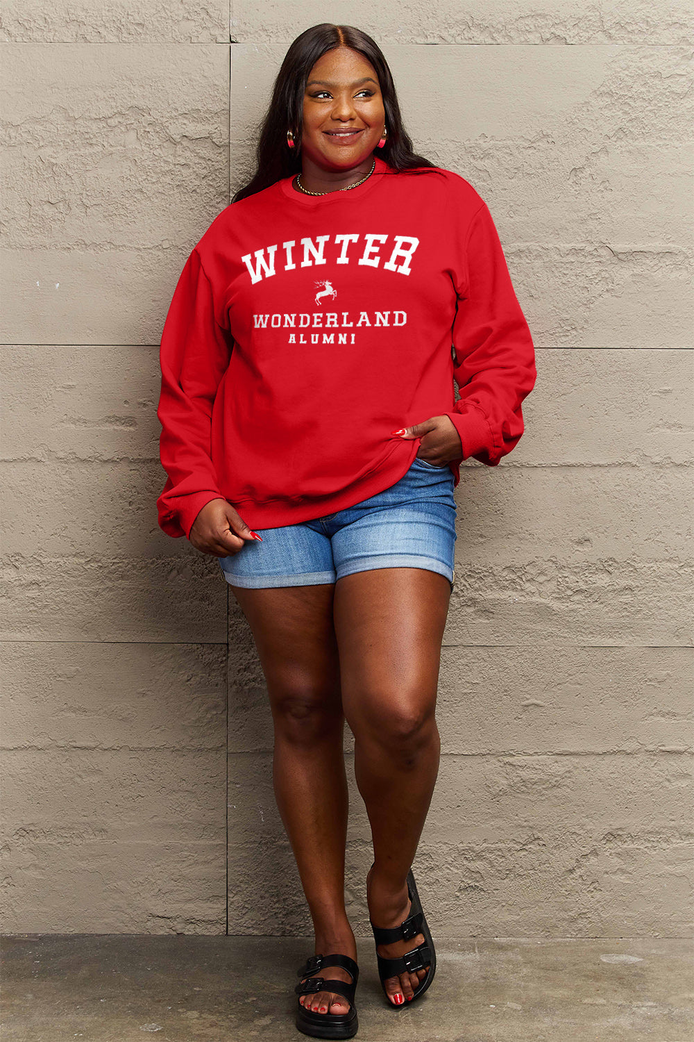 Simply Love Full Size WINTER WONDERLAND ALUMNI Graphic Long Sleeve Sweatshirt-Jewearrings