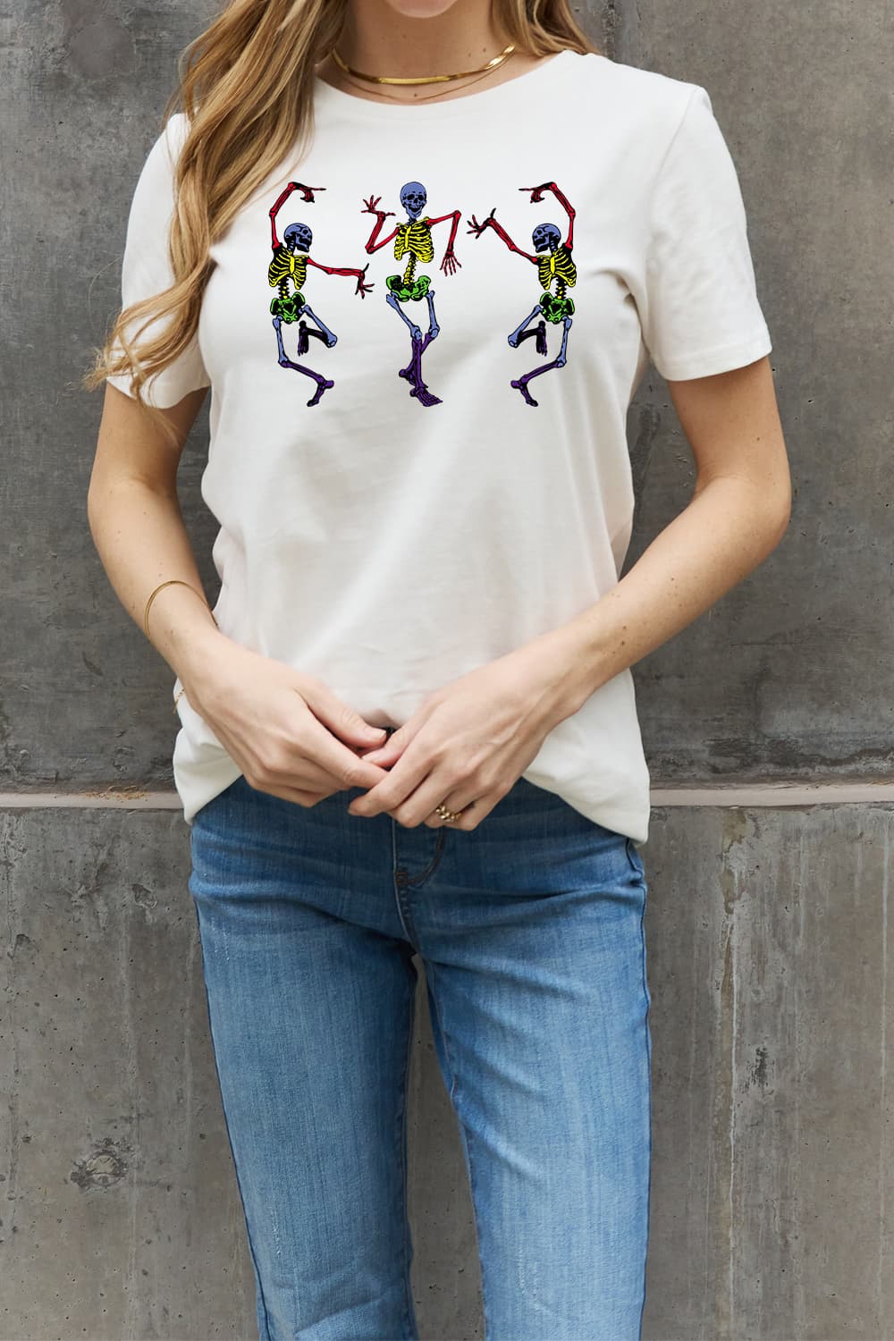 Simply Love Full Size Dancing Skeleton Graphic Cotton Tee-Jewearrings