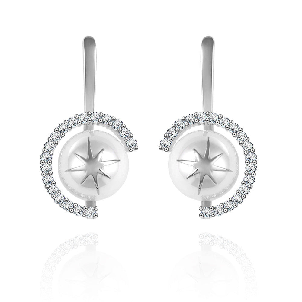 Temperament Pearl Earrings Female Creative Star Zircon Ear Jewelry-Jewearrings