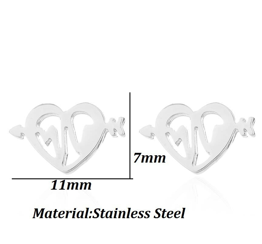 Women's Simple One Arrow Through Heart Shape Stainless Steel Stud Earrings-Jewearrings