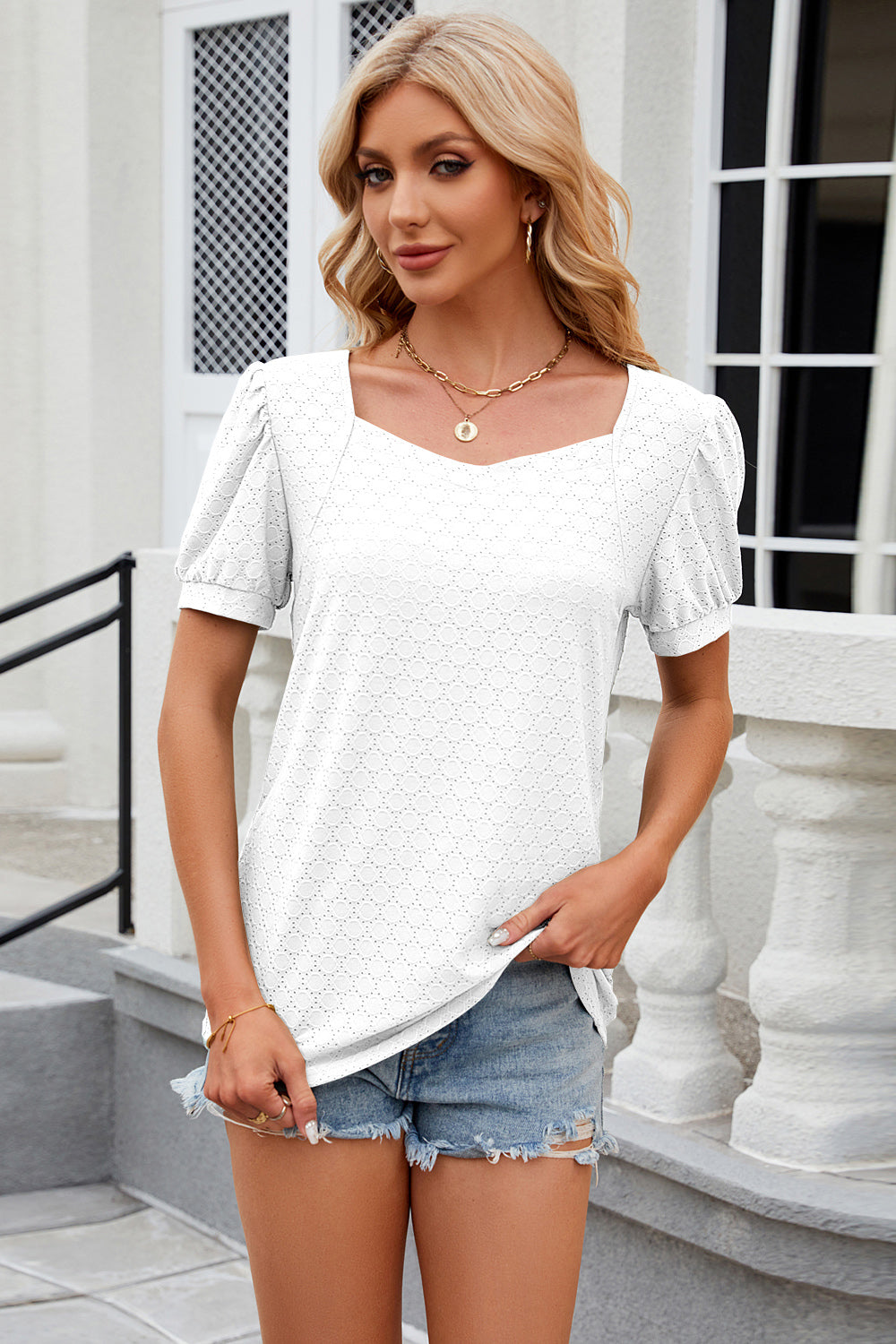 Eyelet Short Sleeve T-Shirt-Jewearrings