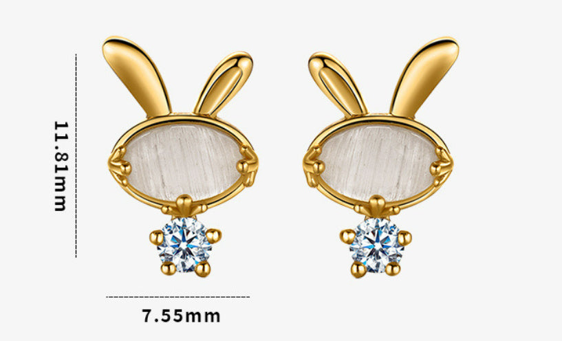 Pure Silver Opal Cute Rabbit Stud Earrings Women's Silver Jewelry Small Refined Grace-Jewearrings