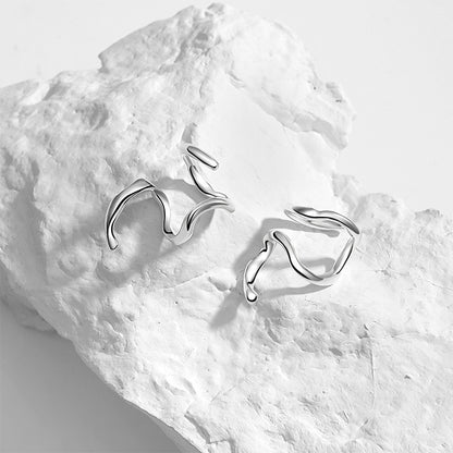 Sterling Silver Earrings With Cold Wind And Irregular Lines-Jewearrings