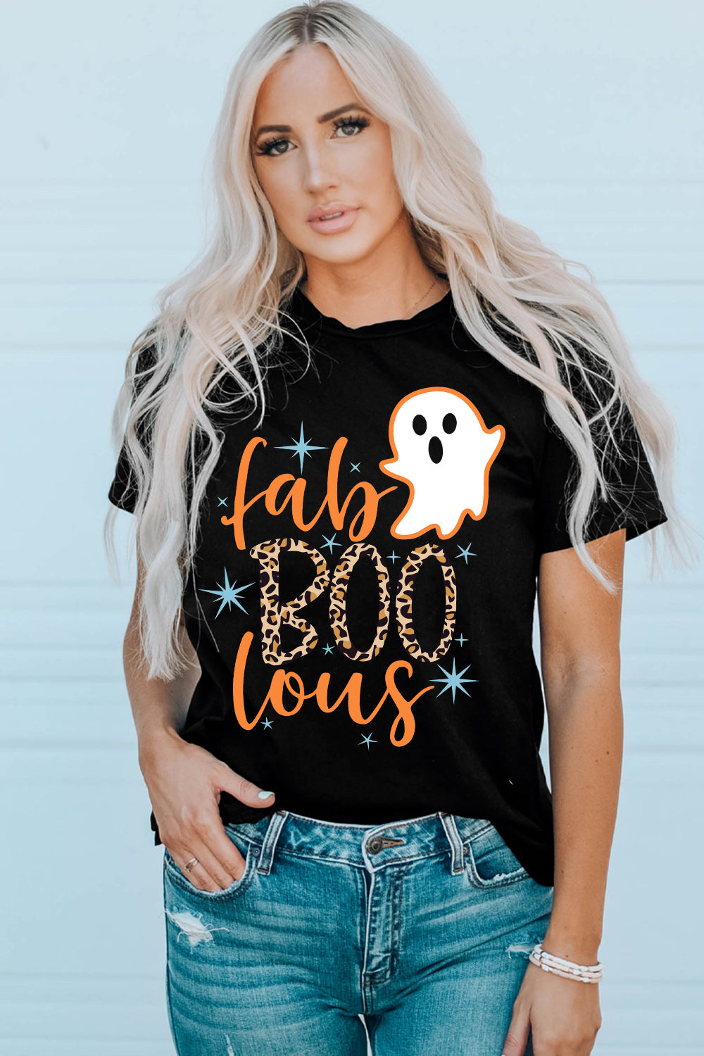 Round Neck Short Sleeve Ghost Graphic T-Shirt-Jewearrings