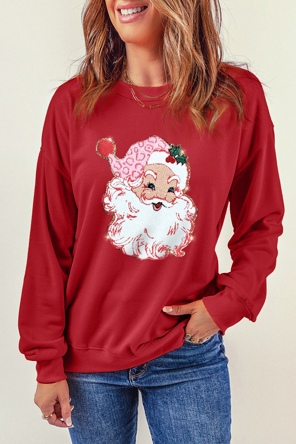 Santa Round Neck Dropped Shoulder Sweatshirt-Jewearrings