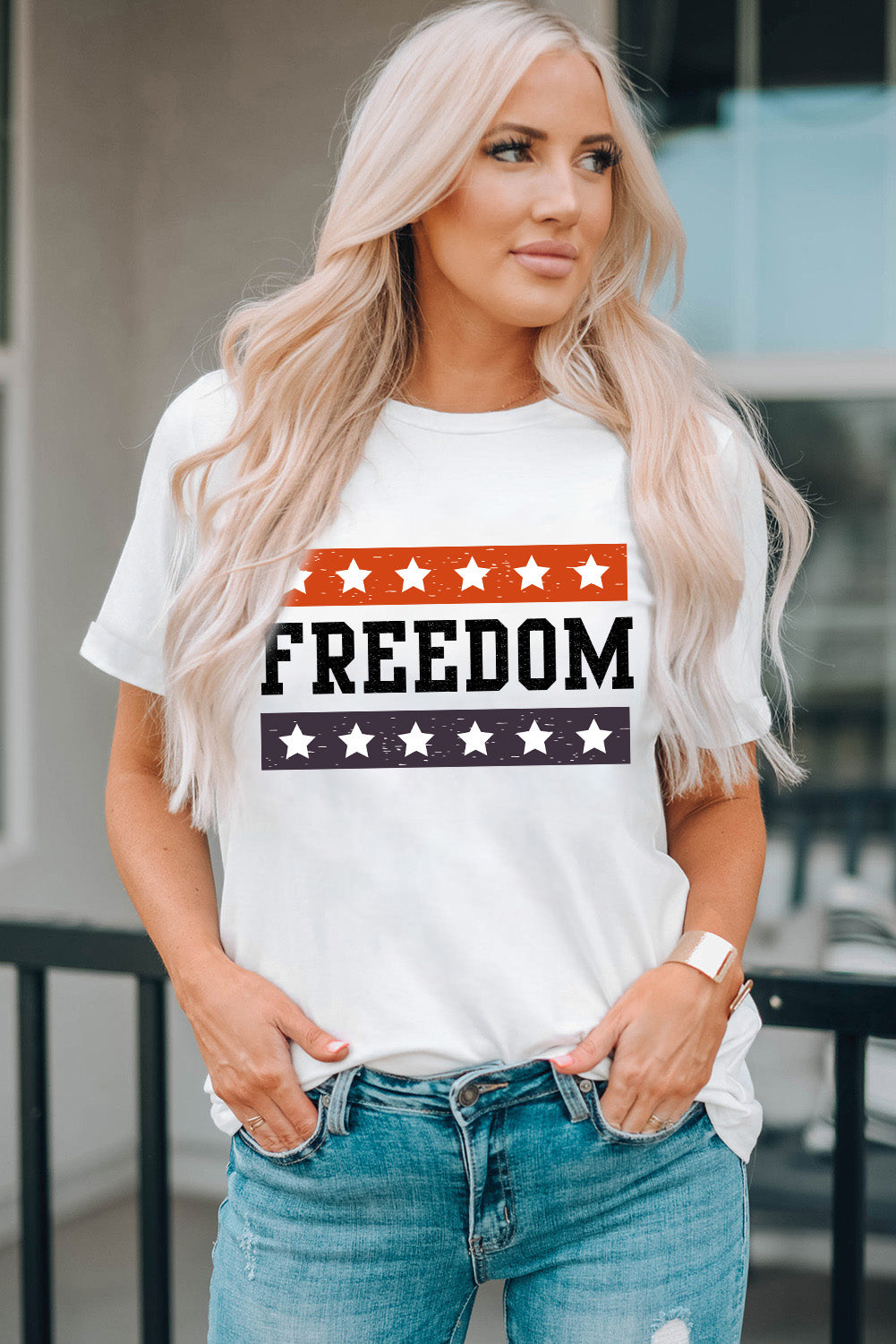 FREEDOM Graphic Cuffed Sleeve Tee-Jewearrings