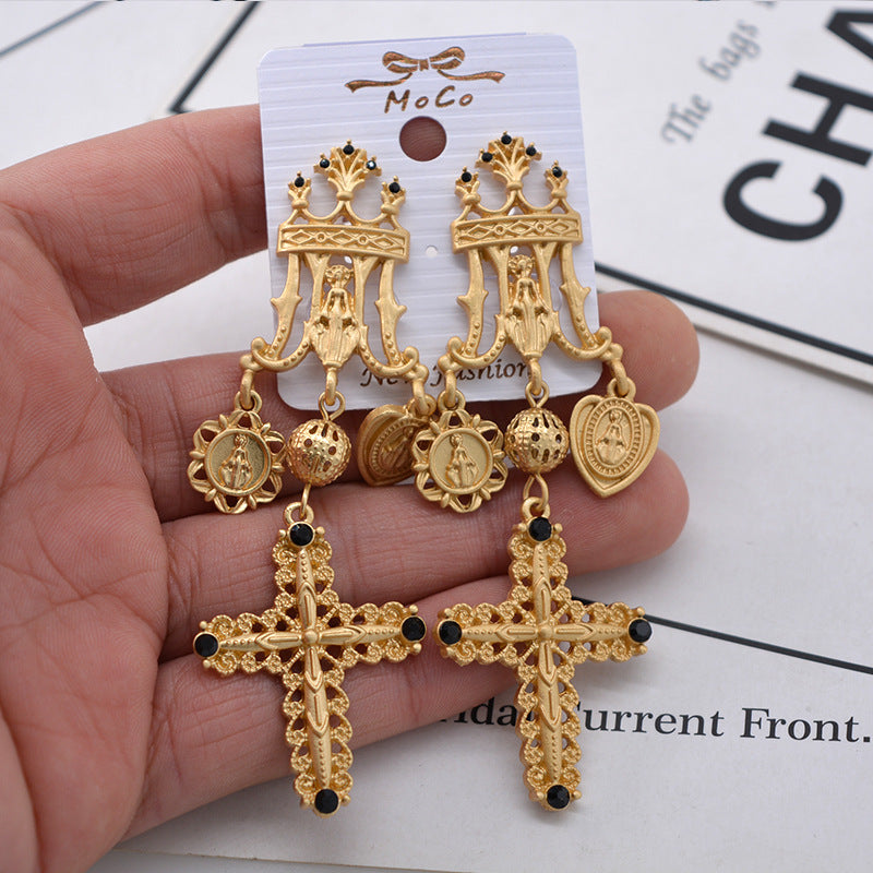 Women's Fashion Cross Cutout Exaggerated Earrings-Jewearrings