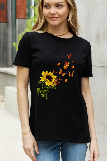 Simply Love Full Size Sunflower Butterfly Graphic Cotton Tee-Jewearrings