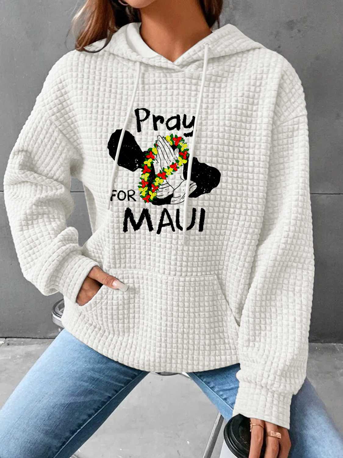 Full Size PRAY FOR MAUI Graphic Drawstring Hoodie-Jewearrings