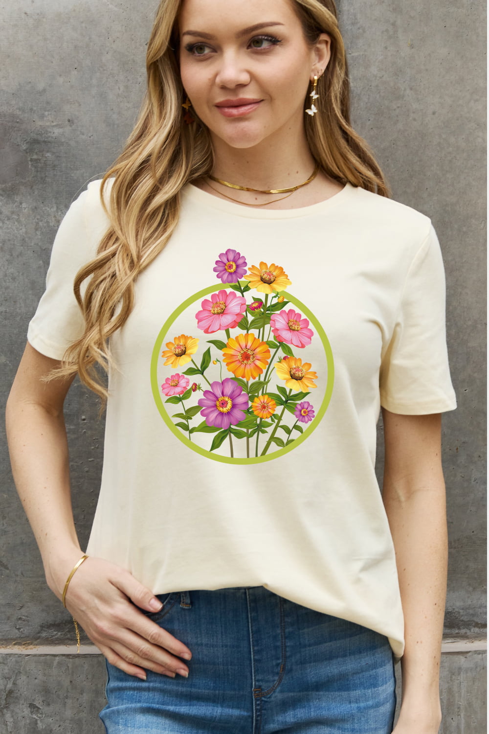 Simply Love Full Size Flower Graphic Cotton Tee-Jewearrings