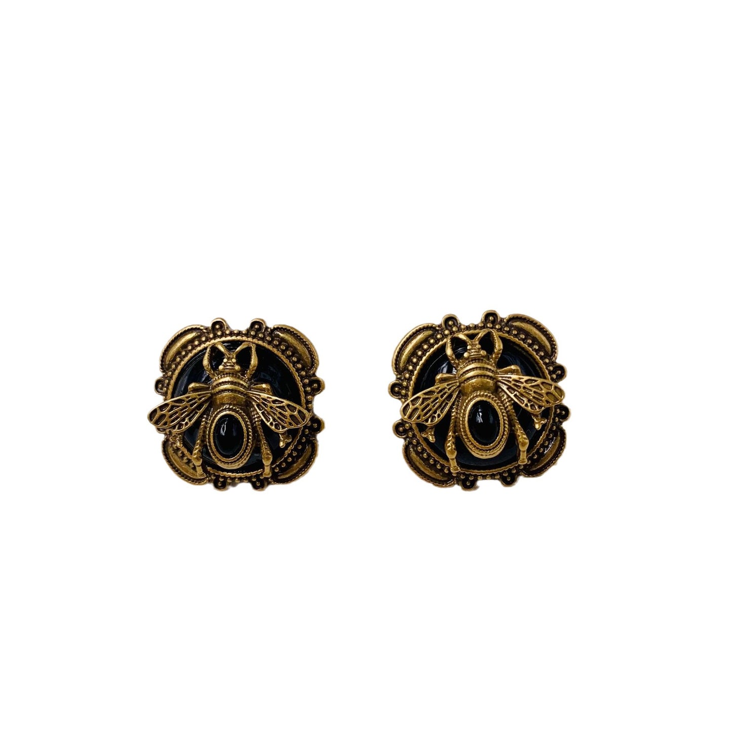 Vintage Gold Plated Black 925 Silver Pin Earrings-Jewearrings