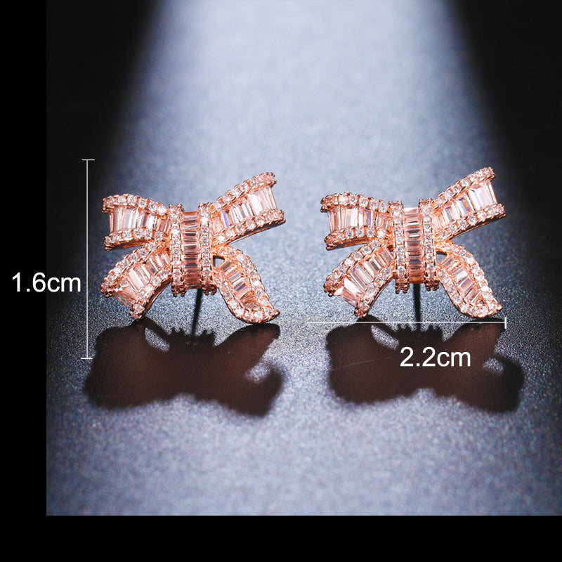 Temperament Bow Knot Zircon Earrings Female Beautiful-Jewearrings