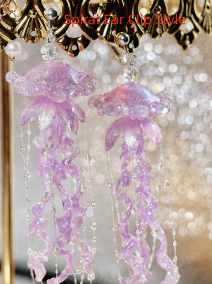 Creative Jellyfish Earrings Long Cute Ear Clip-Jewearrings