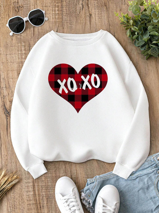 XOXO Heart Round Neck Sweatshirt-Jewearrings