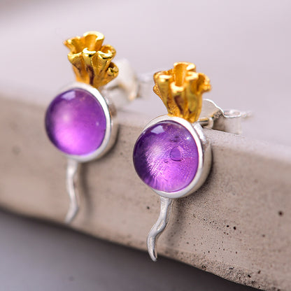 Radish Amethyst Sterling Silver S925 Women's Stud Earrings-Jewearrings