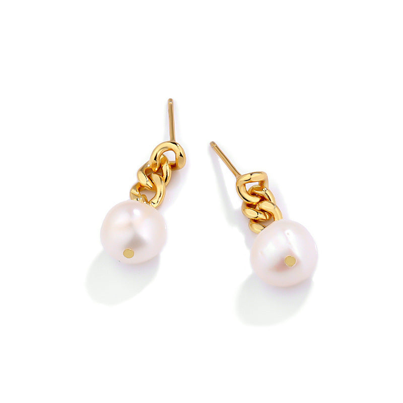 Sterling Silver Chain Pearl Earrings Female Cold Wind-Jewearrings