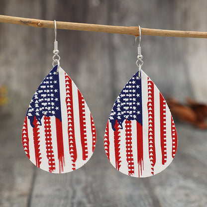 PU Leather US Flag Teardrop Shape Earrings-Jewearrings